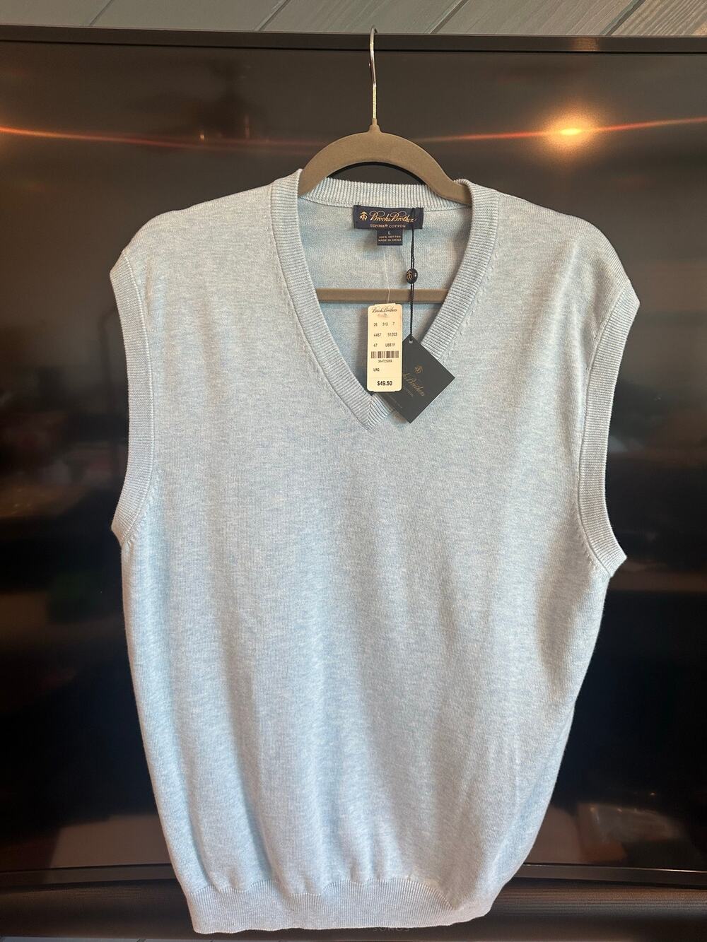 NEW Brooks Brothers L 100% Supima Cotton Men's Light Blue Sweater Vest